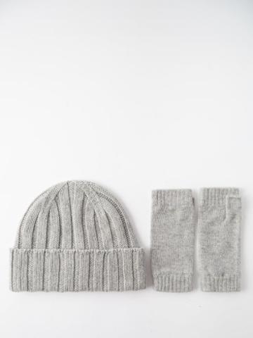 Johnstons Of Elgin - Ribbed Cashmere Beanie And Gloves Set - Womens - Light Grey