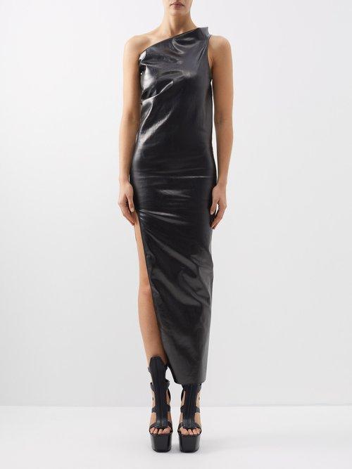 Rick Owens - Athena One-shoulder Lacquered-denim Dress - Womens - Black