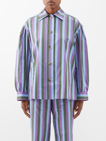 Caro Editions - Fleur Striped Cotton Shirt - Womens - Blue Multi