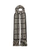 Saint Laurent - Logo-plaque Houndstooth-check Wool-blend Scarf - Womens - Black White