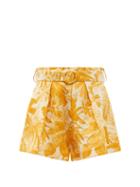 Matchesfashion.com Zimmermann - Mae Belted Palm-print Voile Shorts - Womens - Yellow