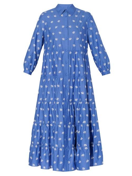 Ladies Rtw Erdem - Vacation Patmos Floral Cotton Midi Dress - Womens - Blue White