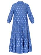 Ladies Rtw Erdem - Vacation Patmos Floral Cotton Midi Dress - Womens - Blue White