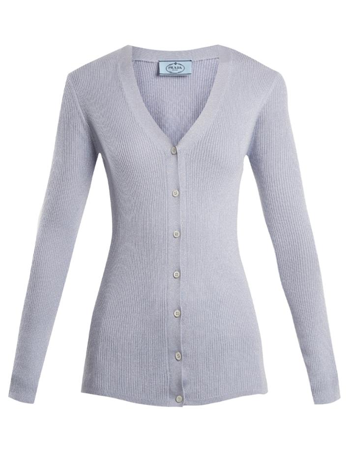 Prada V-neck Ribbed-knit Wool-blend Cardigan