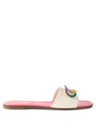 Valentino Garavani - Crystal-embellished V-logo Leather Slides - Womens - Ivory