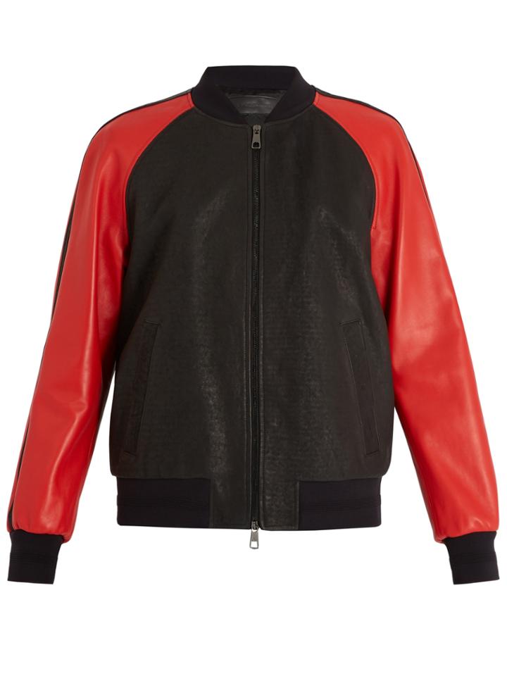 Neil Barrett Lightning Bolt Leather Bomber Jacket