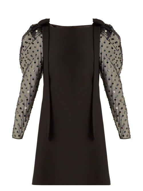 Matchesfashion.com Valentino - Boat Neck Sequin And Bead Embellished Mini Dress - Womens - Black Multi
