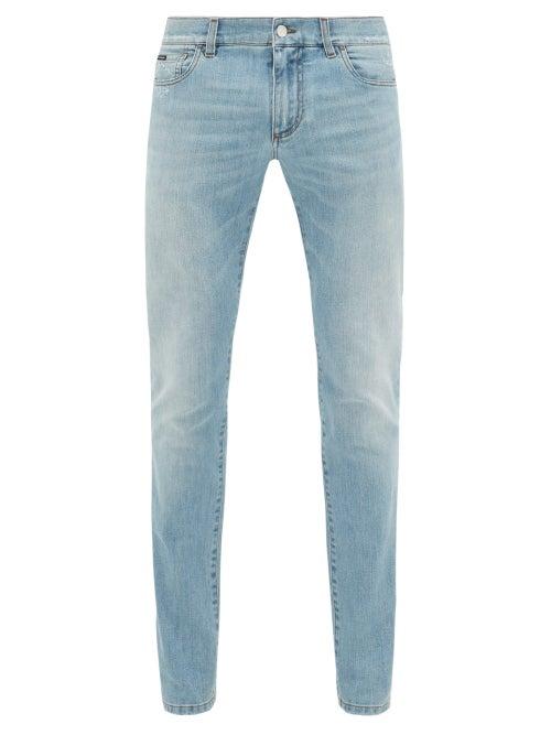 Matchesfashion.com Dolce & Gabbana - Distressed Slim-leg Jeans - Mens - Light Blue