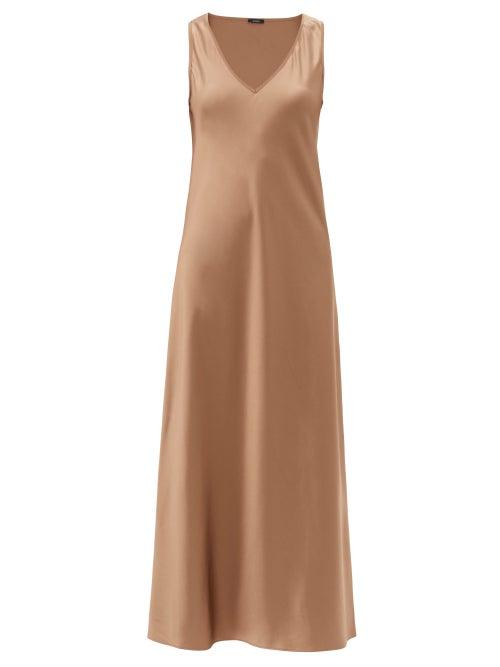 Matchesfashion.com Joseph - Daris V-neck Silk-satin Slip Dress - Womens - Mid Brown
