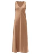 Matchesfashion.com Joseph - Daris V-neck Silk-satin Slip Dress - Womens - Mid Brown