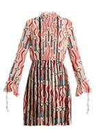 Matchesfashion.com Valentino - Lipstick Print Lace Trimmed Silk Dress - Womens - White Print