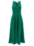 Three Graces London - Rose V-neck Buttoned Linen Dress - Womens - Dark Green