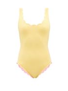Marysia - Palm Springs Reversible Scalloped-edged Swimsuit - Womens - Yellow Pink
