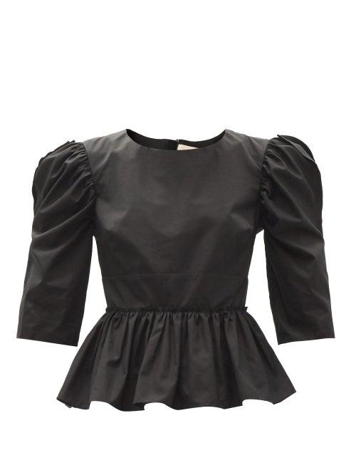 Matchesfashion.com Brock Collection - Seva Puff-sleeved Cotton-poplin Top - Womens - Black