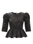 Matchesfashion.com Brock Collection - Seva Puff-sleeved Cotton-poplin Top - Womens - Black