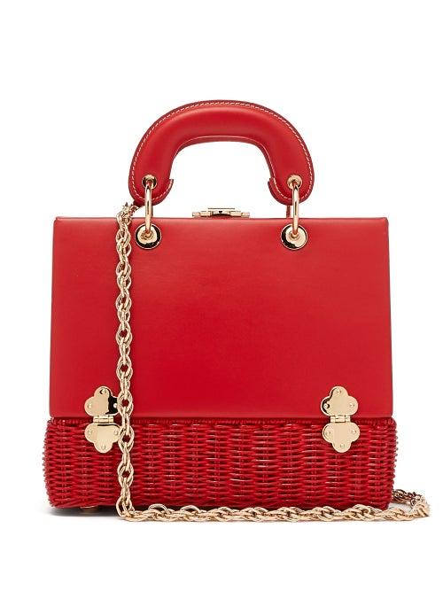 Matchesfashion.com Rodo - Sixty-six Small Wicker & Leather Box Bag - Womens - Red