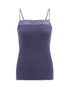 Ladies Lingerie Hanro - Moments Lace-trimmed Cotton-jersey Cami Top - Womens - Dark Blue