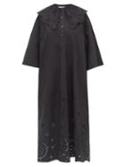 Ganni - Broderie-anglaise Organic-cotton Midi Dress - Womens - Black