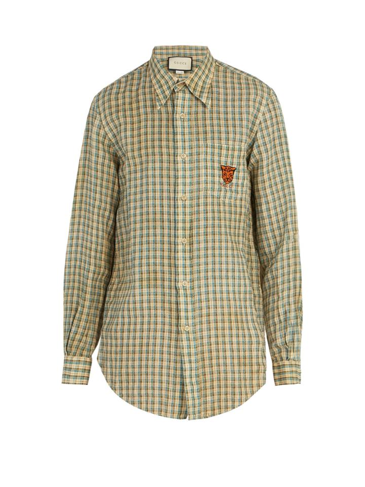Gucci Embroidered Checked Linen Shirt