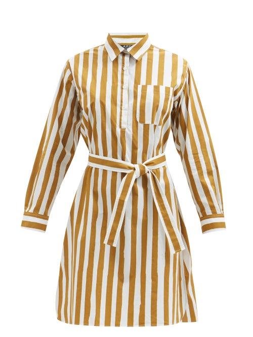 A.p.c. - Plaja Striped Cotton-poplin Shirt Dress - Womens - Yellow White