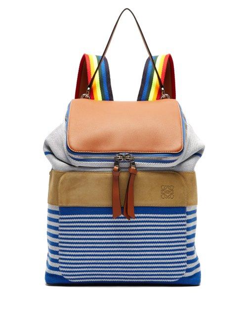 Matchesfashion.com Loewe - Goya Striped Canvas Backpack - Mens - Blue Multi