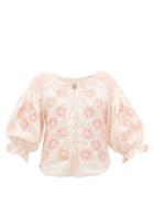 Matchesfashion.com Innika Choo - Oliver Daily Embroidered Linen-poplin Blouse - Womens - Light Pink