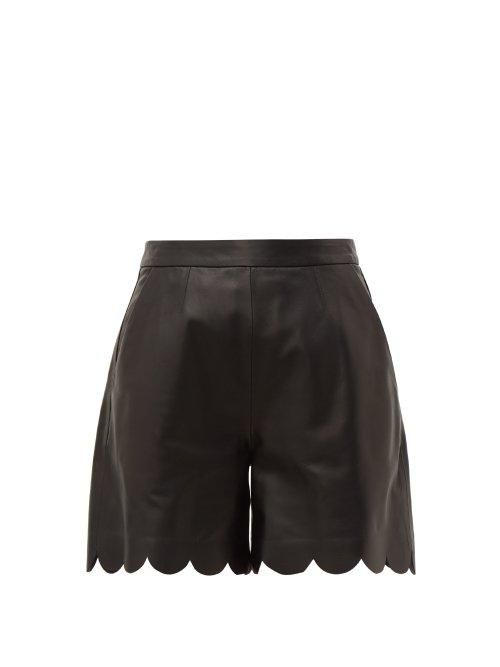 Matchesfashion.com Redvalentino - Scalloped Hem Leather Shorts - Womens - Black
