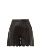 Matchesfashion.com Redvalentino - Scalloped Hem Leather Shorts - Womens - Black