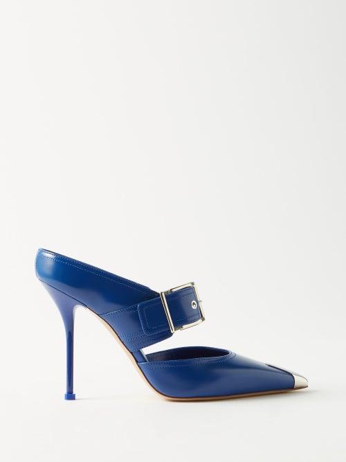 Alexander Mcqueen - Punk 105 Metal-cap Buckled Leather Mules - Womens - Blue Silver