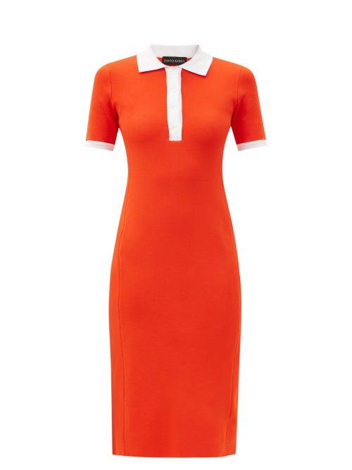 Matchesfashion.com David Koma - Spread-collar Jersey Midi Polo Dress - Womens - Red White