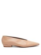 Matchesfashion.com Bottega Veneta - Squared-toe Leather Flats - Womens - Nude