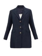Matchesfashion.com Giuliva Heritage Collection - The Karen Longline Linen-blend Boucl Blazer - Womens - Navy