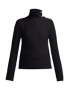 Matchesfashion.com Redvalentino - Buttoned Ribbed Knit Wool Sweater - Womens - Navy