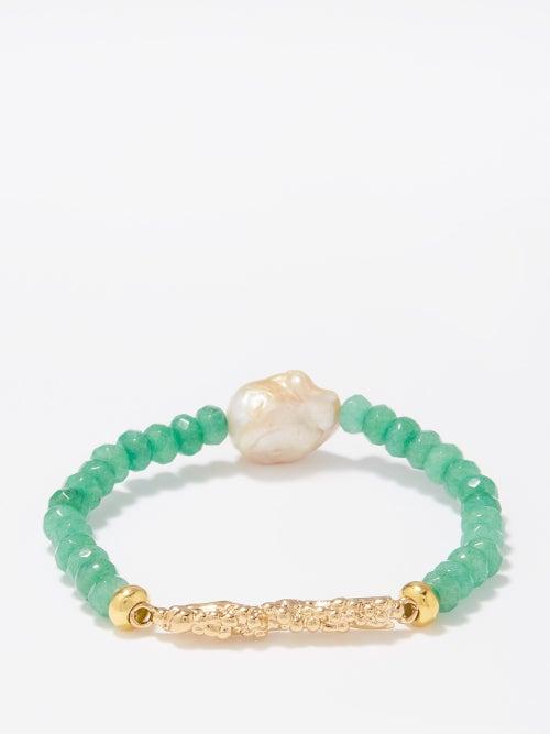 By Alona - Elia Jade, Pearl & 18kt Gold-plated Bracelet - Womens - Green Multi