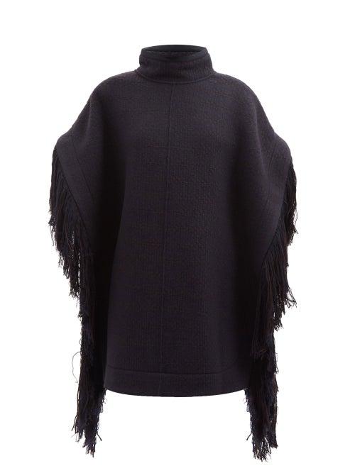 Jil Sander - Tasselled Open-back Wool-twill Poncho - Womens - Navy Multi