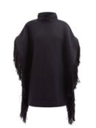Jil Sander - Tasselled Open-back Wool-twill Poncho - Womens - Navy Multi