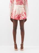 Zimmermann - High Tide Floral-print Linen Shorts - Womens - Pink Print