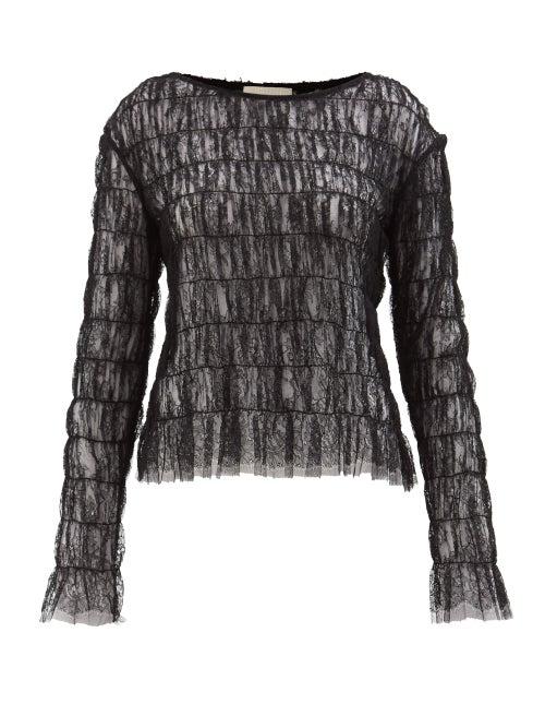 Khaite - Mabel Banded Lace-tulle Top - Womens - Black
