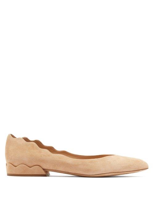 Matchesfashion.com Chlo - Lauren Scallop Edge Suede Flats - Womens - Nude