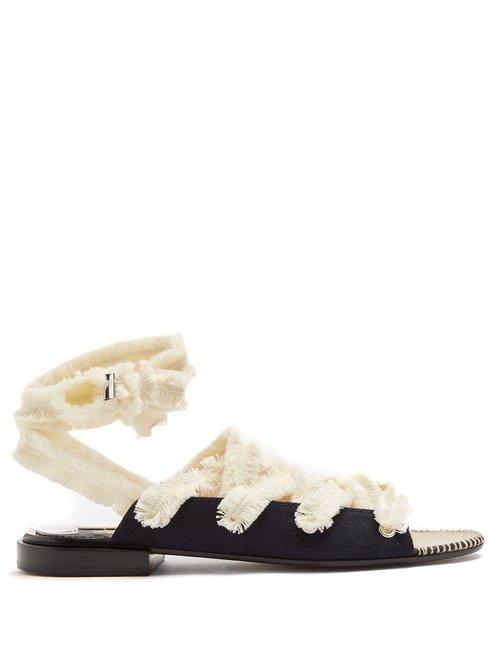 Matchesfashion.com Altuzarra - Wraparound Frayed Tie Cotton Espadrilles - Womens - White Navy