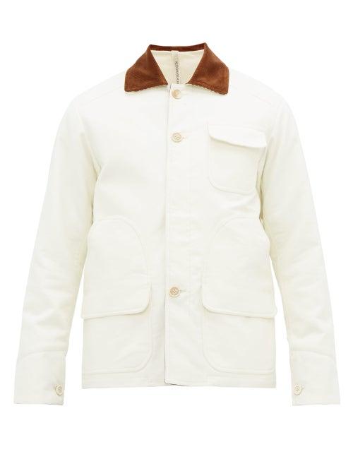 Matchesfashion.com Aldo Maria Camillo - Corduroy Collar Brushed Cotton Utility Jacket - Mens - White