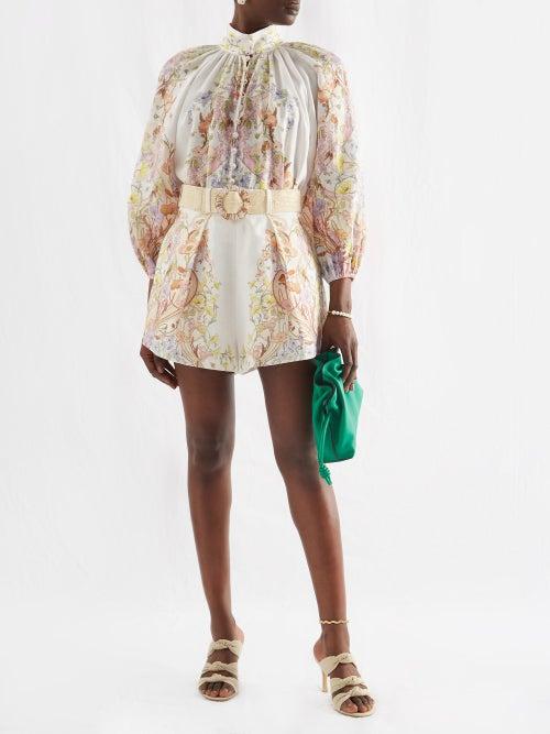 Zimmermann - Jeannie Belted Floral-print Voile Shorts - Womens - White Multi