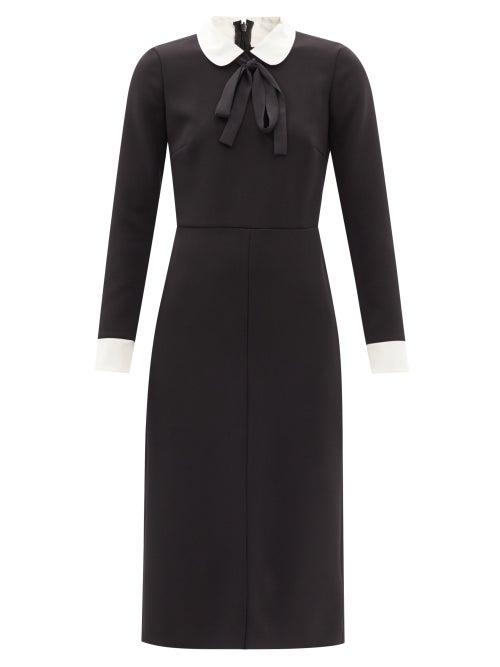 Redvalentino - Bow-neck Slit-hem Crepe Midi Dress - Womens - Black