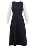 Matchesfashion.com Cefinn - Panelled Wool Blend Midi Dress - Womens - Navy Multi