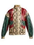 Matchesfashion.com Gucci - Python Print Leather Bomber Jacket - Womens - Green Multi