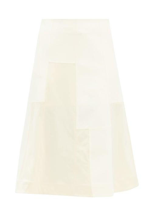 Jil Sander - Patchwork Wool-twill Midi Skirt - Womens - White