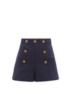 Ladies Rtw Redvalentino - High-rise Wool-herringbone Shorts - Womens - Navy