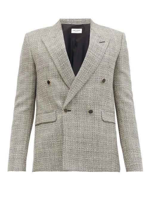 Matchesfashion.com Saint Laurent - Chevron-check Double-breasted Wool-twill Blazer - Mens - Grey