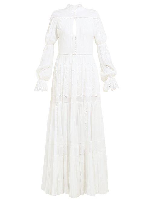 Matchesfashion.com Jonathan Simkhai - Lace Panel Silk Chiffon Dress - Womens - White