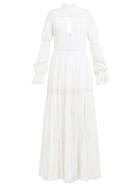 Matchesfashion.com Jonathan Simkhai - Lace Panel Silk Chiffon Dress - Womens - White